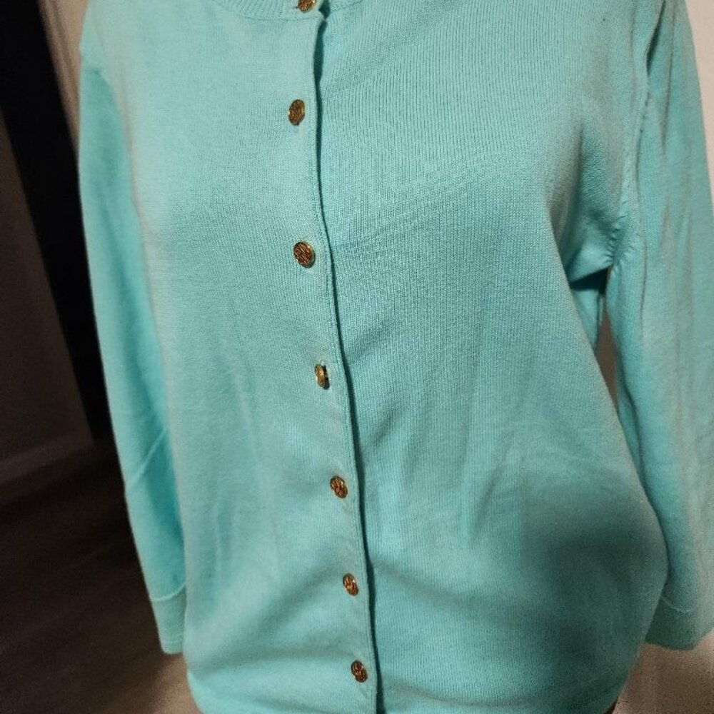 Lilly Pulitzer Women's Paley Beach Turquoise Cardigan Sz Large - Picture 3 of 9
